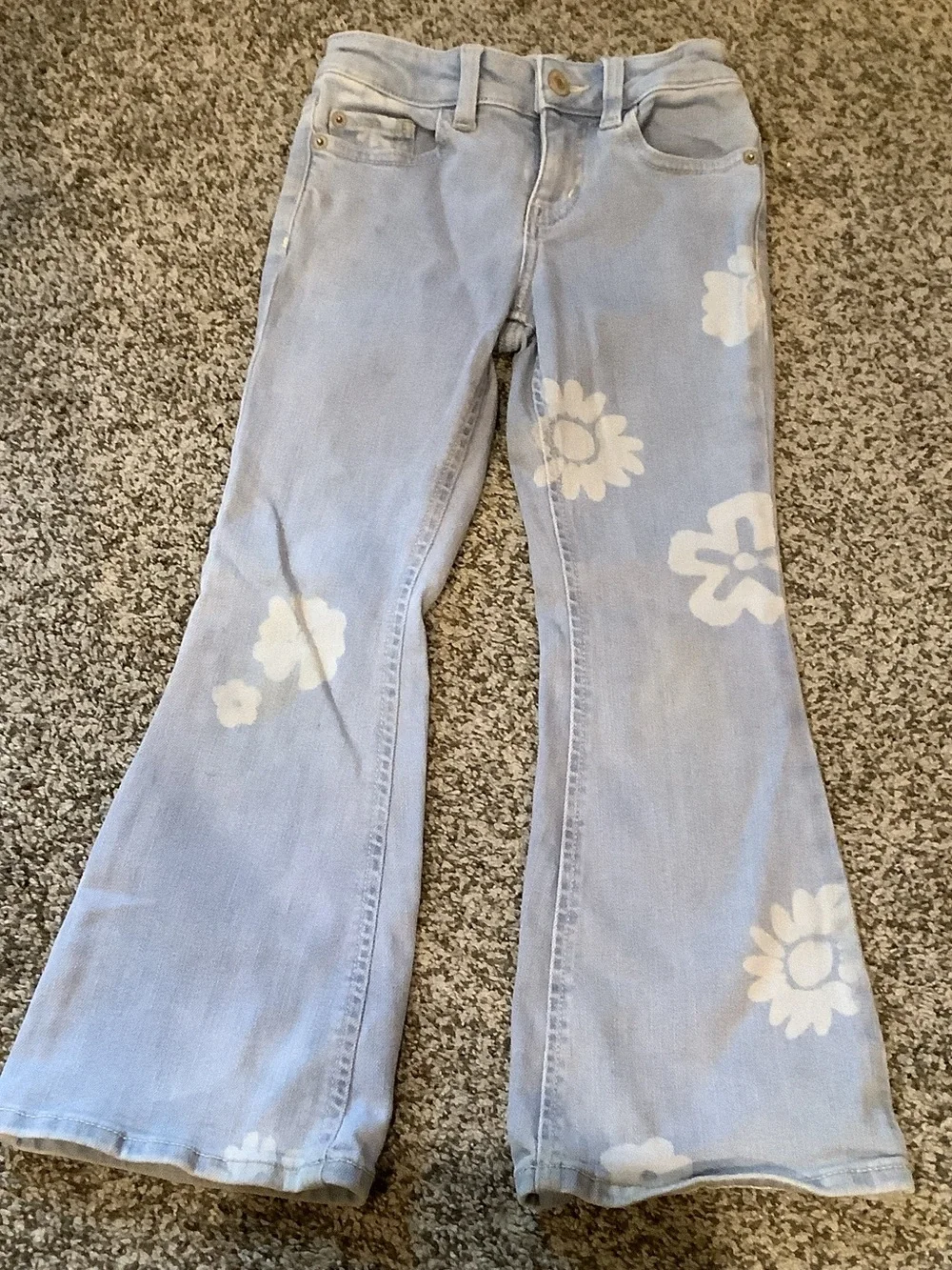 Girls Size 6x Light Blue Floral Print Bootcut Jeans